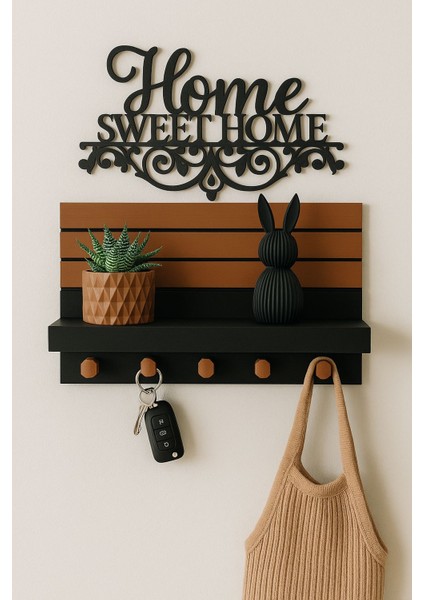 4'lü Dekoratif Anahtarlık Askısı Seti | Anahtarlık Askısı + Saksı + Biblo + Duvar Yazısı