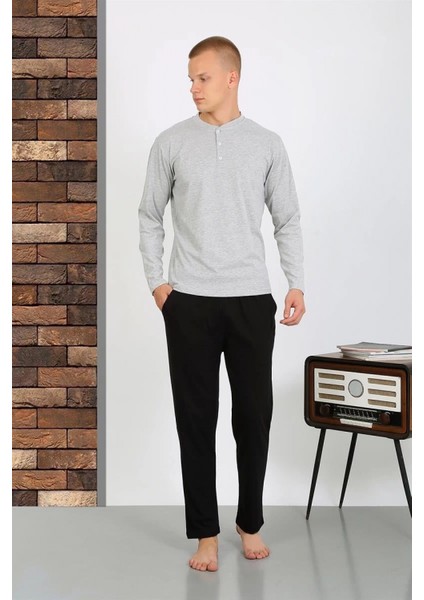 Erkek Penye Uzun Kol Pijama Takımı Gri modelleri