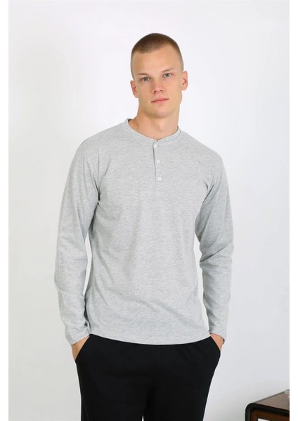 Erkek Penye Uzun Kol Pijama Takımı Gri indirimleri