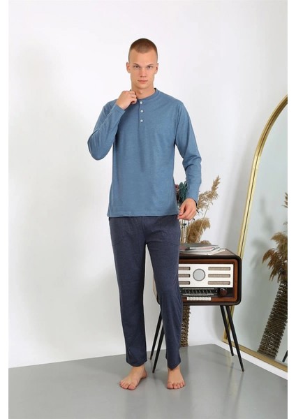 Erkek Penye Uzun Kol Pijama Takımı Indigo fiyatları