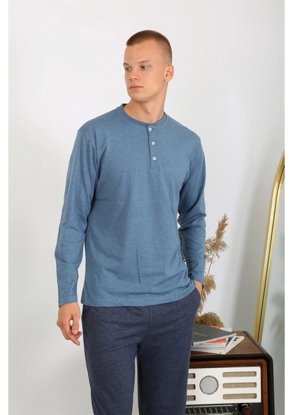 Erkek Penye Uzun Kol Pijama Takımı Indigo fırsatları