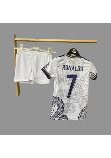 Yeni Sezon Real Madrid Özel Konsept Ronaldo Beyaz Dragon Desenli. Çocuk Forması
