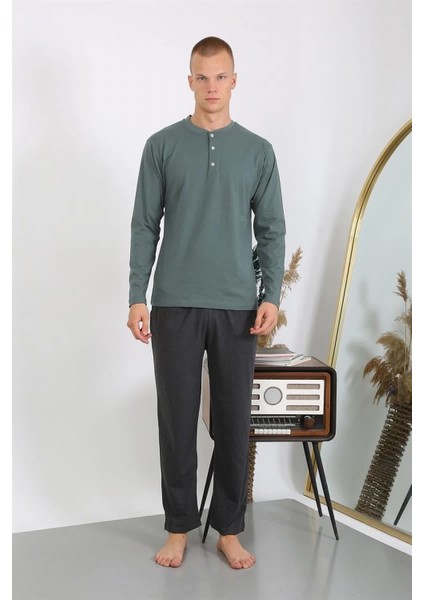 Erkek Penye Uzun Kol Pijama Takımı Haki fiyatları