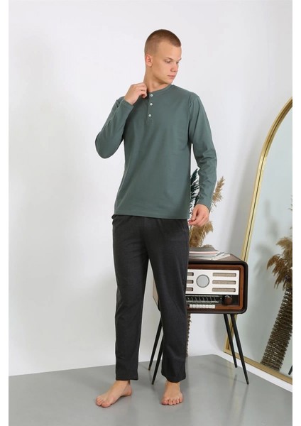 Erkek Penye Uzun Kol Pijama Takımı Haki indirimleri