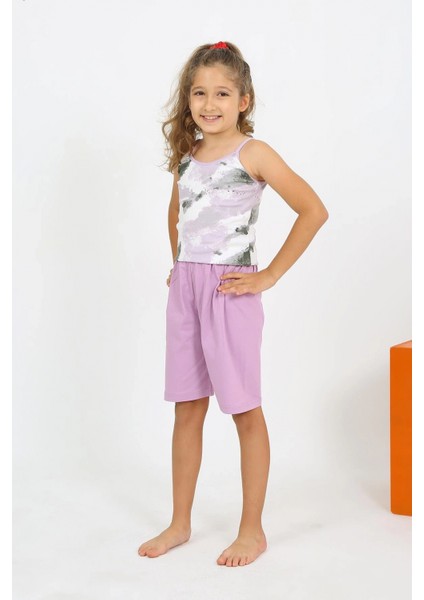 Kız Çocuk Ip Askılı Şortlu Penye Lila Pijama Takım