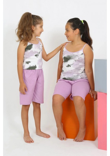Kız Çocuk Ip Askılı Şortlu Penye Lila Pijama Takım fiyatları