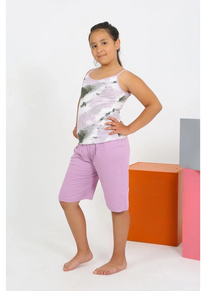 Kız Çocuk Ip Askılı Şortlu Penye Lila Pijama Takım modelleri