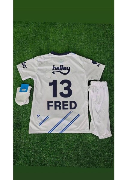 F̸e̸n̸r̸b̸a̸h̸ç̸e̸ 2024/25 Beş Yıldızlı Fred 13 Numara Deplasman Beyaz Çocuk Forması 4 Lü Set