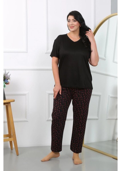 Kadın Büyük Beden Kısa Kol Penye Pijama Takımı Siyah fiyatları