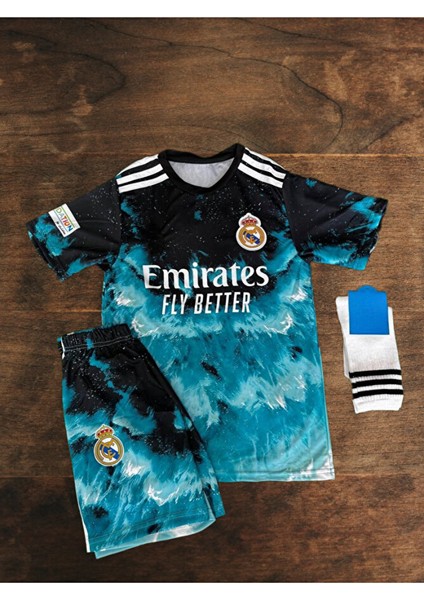 Yeni Sezon Real Madrid Özel Konsept Ronaldo Mavi Dalgalı. Çocuk Forması fiyatları