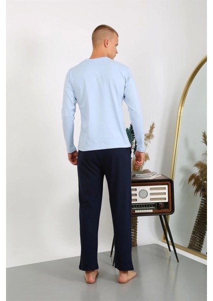 Erkek Penye Uzun Kol Pijama Takımı Buz Mavisi indirimleri