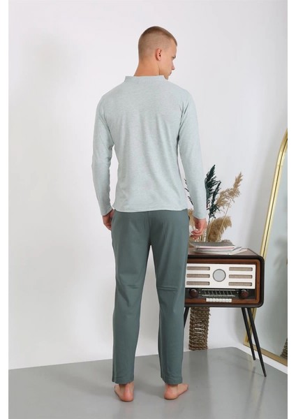 Erkek Penye Uzun Kol Pijama Takımı Su Yeşili modelleri