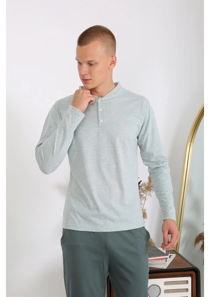 Erkek Penye Uzun Kol Pijama Takımı Su Yeşili indirimleri