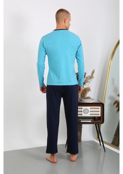 Erkek Penye Uzun Kol Pijama Takımı Turkuaz indirimleri