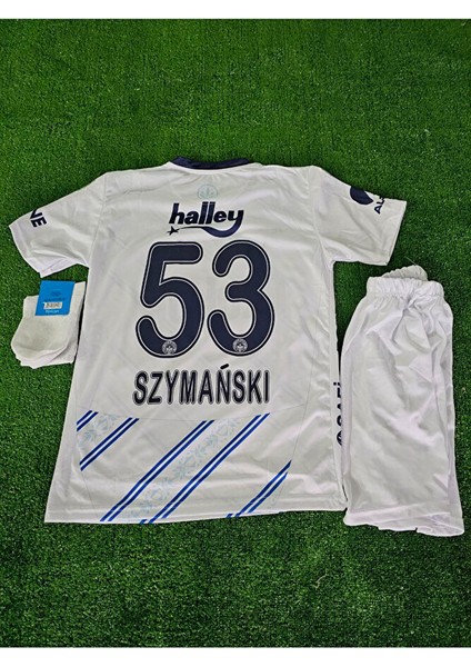 F̸e̸n̸r̸b̸a̸h̸ç̸e̸ 2024/25 Beş Yıldızlı Szymanski 53 Numara Deplasman Beyaz Çocuk Forması 4 Lü Set