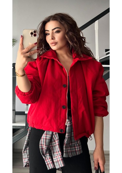 Kırmızı Tok Doku Şişme Mont