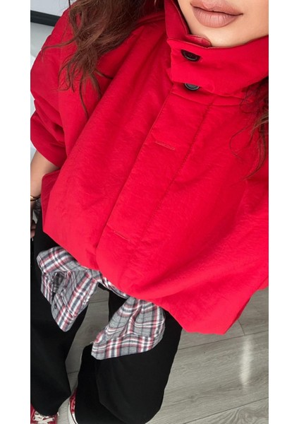 Kırmızı Tok Doku Şişme Mont