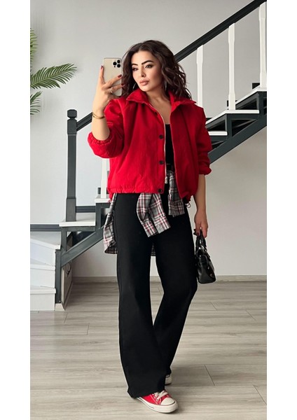 Kırmızı Tok Doku Şişme Mont