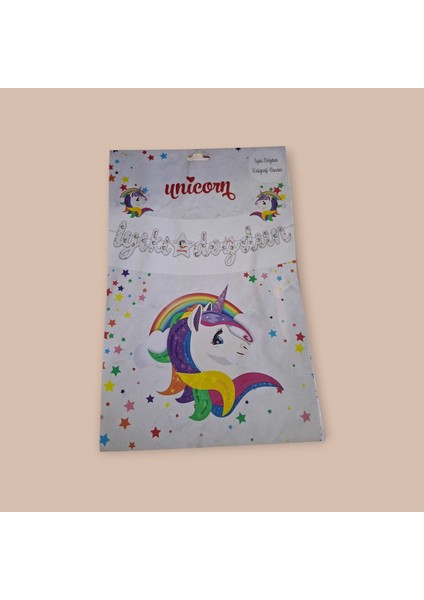 Iyiki Doğdun Kaliğrafi Banner Dekoratif Unicorn Temalı Doğum Günü Yazısı