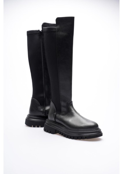 Kadın Deri Çizme Streçli Kalın Tabanlı Fermuarlı Lorven