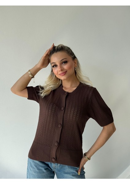 Kahverengi Kısa Kol Düğmeli Triko Hırka indirimleri