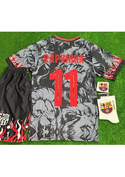 Barcelona 2026 Yeni Sezon Aslan Temalı Raphınha #11 Çocuk Forması 4’lü Set