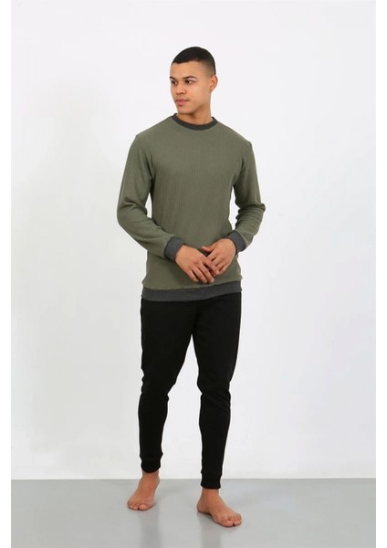 Erkek Uzun Kol Manşetli Paça Penye Pijama Takımı Haki fiyatları