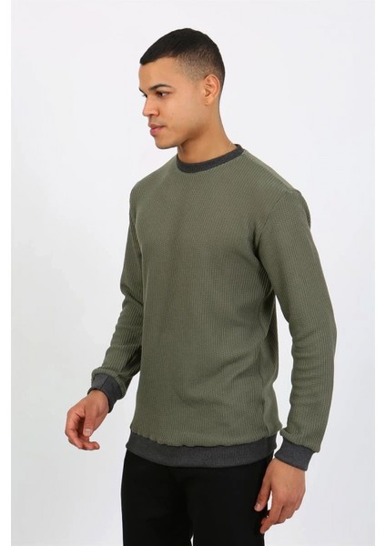 Erkek Uzun Kol Manşetli Paça Penye Pijama Takımı Haki modelleri