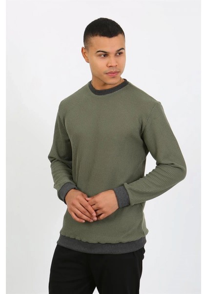 Erkek Uzun Kol Manşetli Paça Penye Pijama Takımı Haki fırsatları