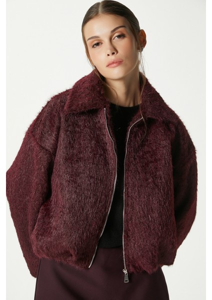 Kadın Oscar Suni Kürk Mürdüm Bomber Ceket fiyatları