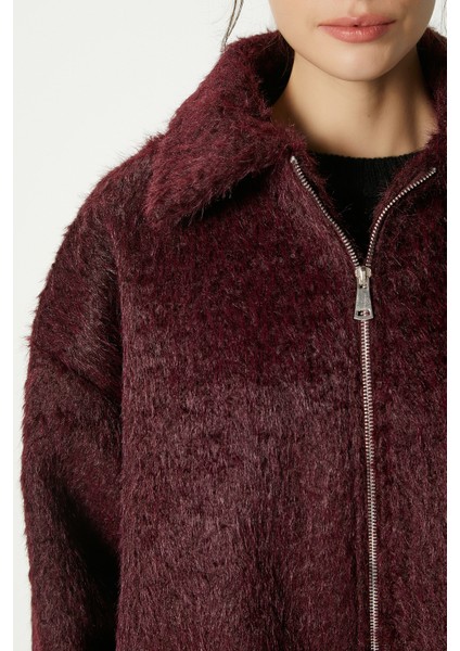 Kadın Oscar Suni Kürk Mürdüm Bomber Ceket modelleri