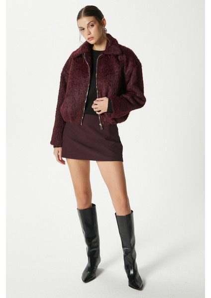 Kadın Oscar Suni Kürk Mürdüm Bomber Ceket fırsatları