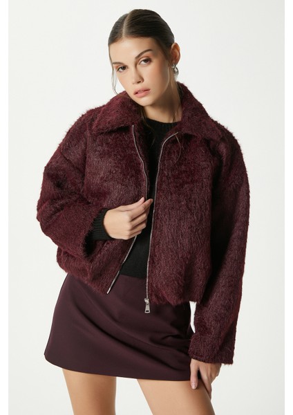 Kadın Oscar Suni Kürk Mürdüm Bomber Ceket indirimleri