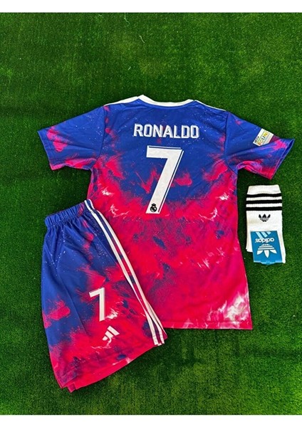 Real Madrid C.ronaldo Cr7 Kırmızı Dalgalı Çocuk Forması 4 Lü Set