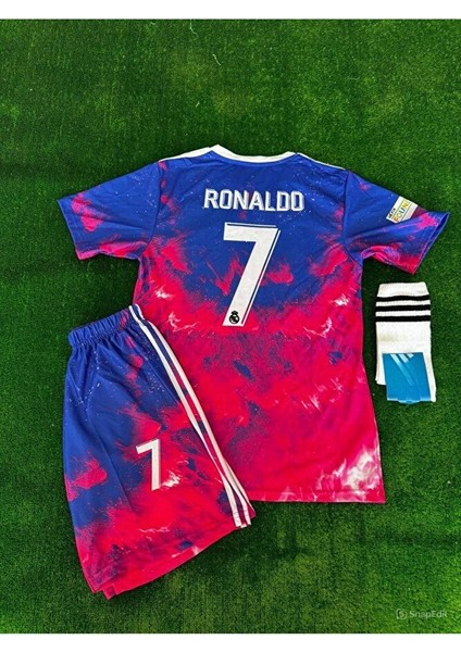 Real Madrid C.ronaldo Cr7 Kırmızı Dalgalı Çocuk Forması 4 Lü Set modelleri