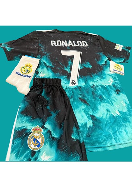*r*e*a*l*m*a*d*r*i*d* Ronaldo Mavi Dalgalı Çocuk Forması 4 Lü Set