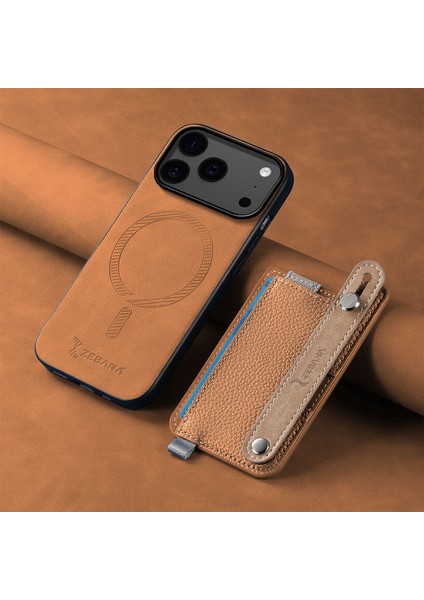 Apple iPhone 17 Pro Uyumlu Kılıf Zebana 2in1 Kartlıklı Best Deri Kılıf Kahverengi