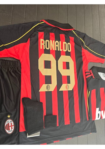 Milan 2006 Fenomen Ronaldo 99 Kırmızı Sıyah Çocuk Taraftar Forması 4 Lü Set