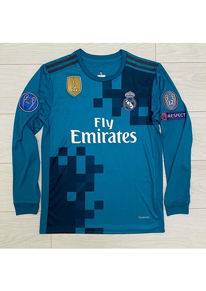 Cristiano Ronaldo 7 Real Madrid' Uzun Kol Turkuaz 17-2018 Yetişkin Futbol Forması fiyatları