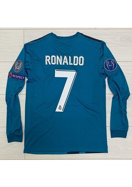 Cristiano Ronaldo 7 Real Madrid' Uzun Kol Turkuaz 17-2018 Yetişkin Futbol Forması modelleri