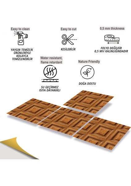 Kendinden Yapışkanlı Fayans Kare Ahşap Desenli Pvc Karo 30X30 cm (11 Adet) 1 M² fiyatları