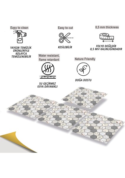 Kendinden Yapışkanlı Fayans Terrazzo Petek Desenli Pvc Karo 30X30 cm (56 Adet) 5 M² fiyatları