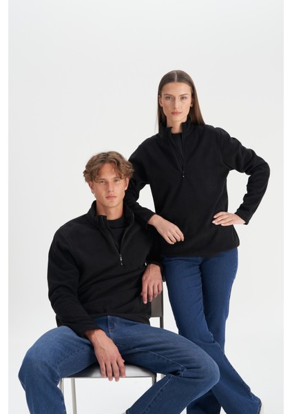 Anti-Pilling Tüylenme Yapmayan Standart Fit Dik Yaka Polar Sweatshirt fırsatları