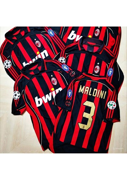 Milan 2006 Maldini 3 Efsane Kadro Kırmızı Siyah Kısa Kol Yetişkin Taraftar Forması modelleri