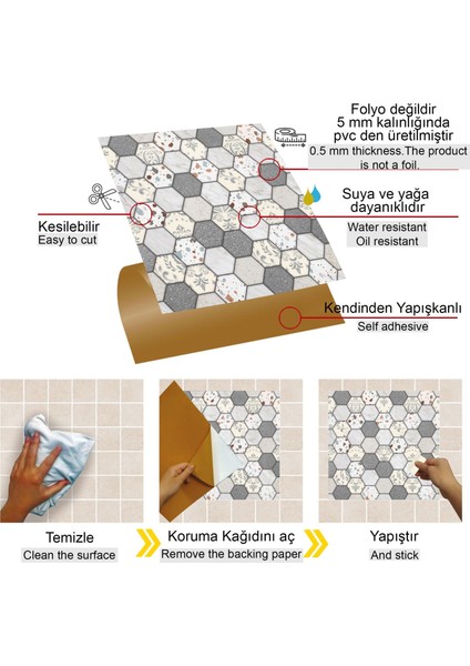 Kendinden Yapışkanlı Fayans Terrazzo Petek Desenli Pvc Karo 30X30 cm (11 Adet) 1 M² modelleri