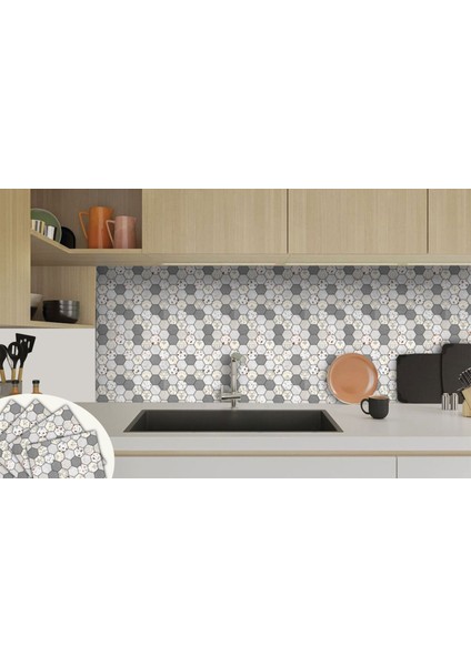 Kendinden Yapışkanlı Fayans Terrazzo Petek Desenli Pvc Karo 30X30 cm (11 Adet) 1 M² indirimleri