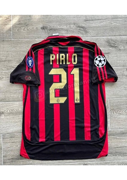 Milan 2006 Pirlo 21 Efsane Kadro Kırmızı Siyah Kısa Kol Yetişkin Taraftar Forması