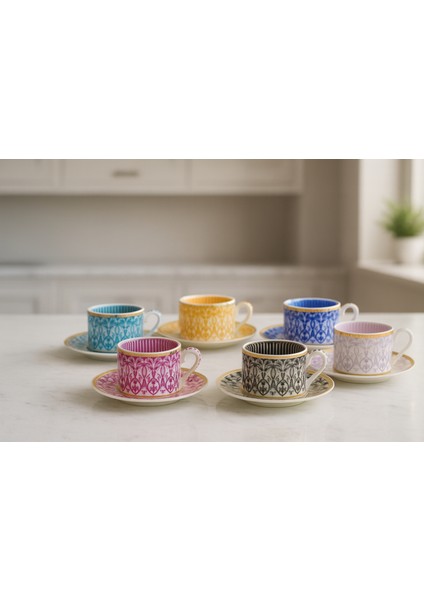Türk Kahve Fincanı Bone China Papatya Desen 6 Kişilik 12 Parça modelleri