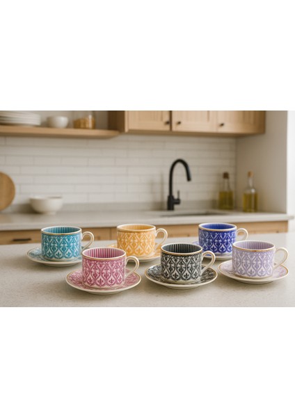 Türk Kahve Fincanı Bone China Papatya Desen 6 Kişilik 12 Parça fırsatları