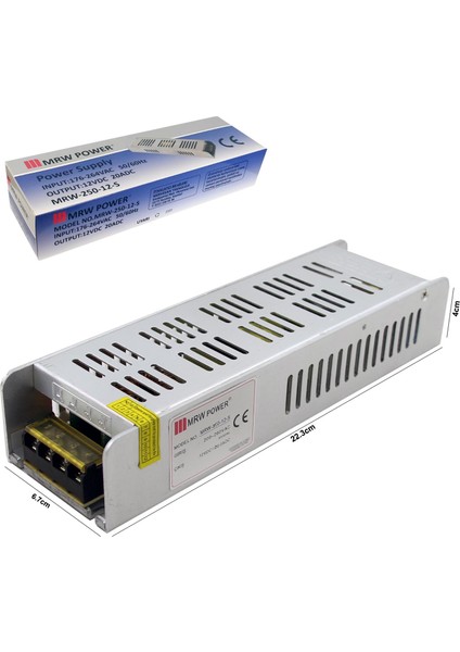 MRW-250-12-S Metal Kasa Adaptör Slim 12 Volt 20 Amper